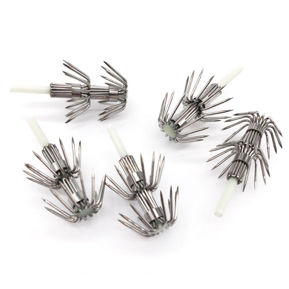 Fishing Hook Barbless - ตะขอตกปลาสแตนเลสสองชั้น5ชิ้นร่มปลาหมึกปลาหมึกปลาหมึกตะขอตกปลา