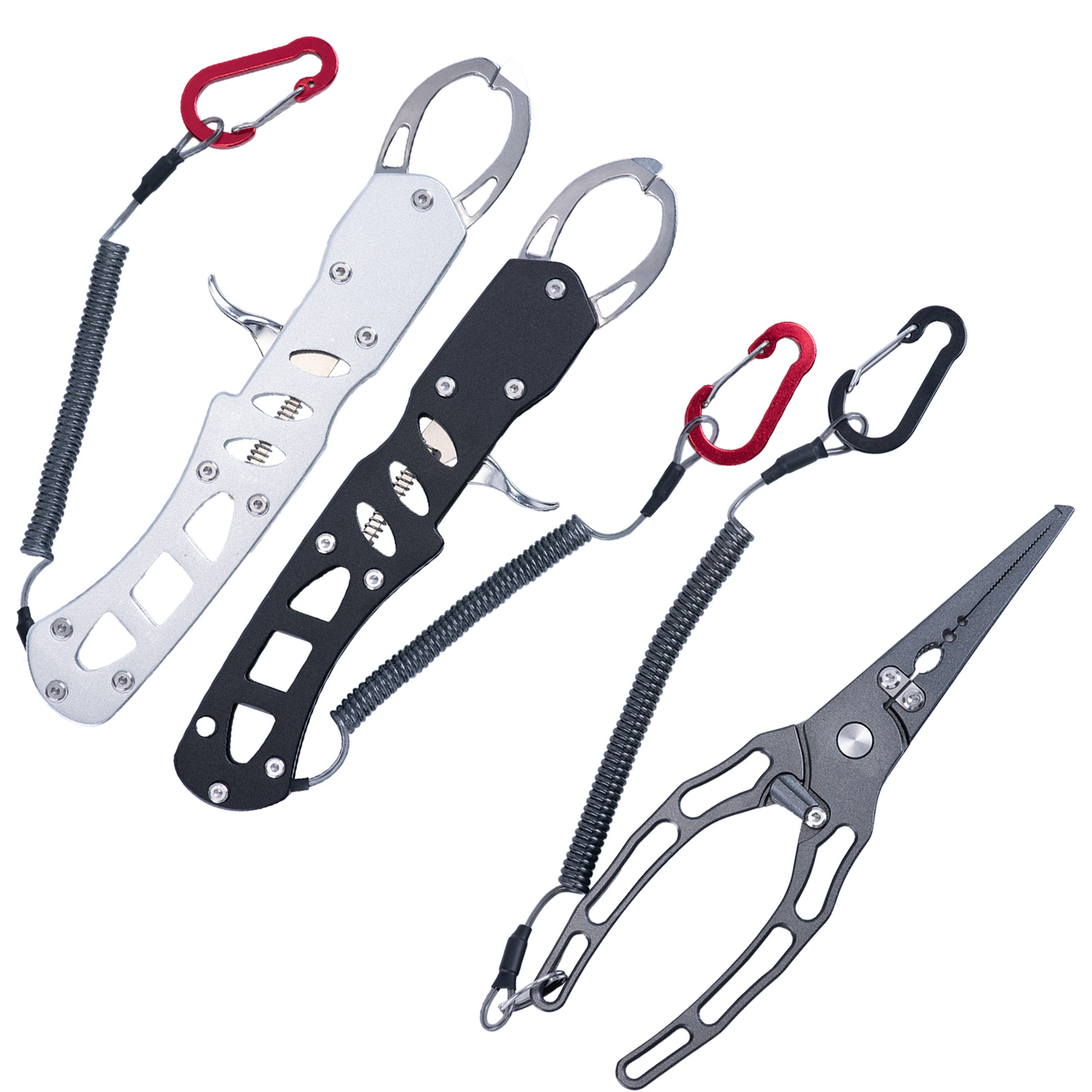 Fishing Hook Sharpener - ชุดคีมตกปลาและที่จับปลาแบบคอมโบ, ที่จับปากปลาอะลูมิเนียมกันสนิมพร้อมสายคล้อง, เครื่องมือตัดสายเอ็นตกปลาและถอดตะขอ